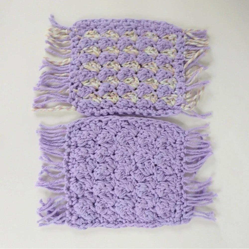 Coaster Set Hand Crafted Crochet Purple Lavender Gray Cotton